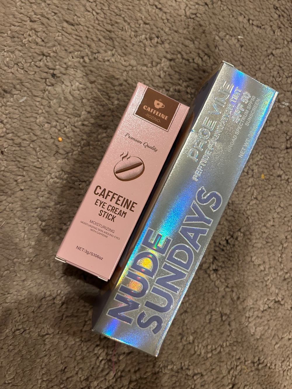 Caffeine Eye Cream Stick - Pink Hydrating Eye Care Medium beige foundation.